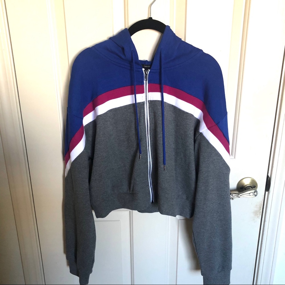 Colorblock cropped zip-up hoodie